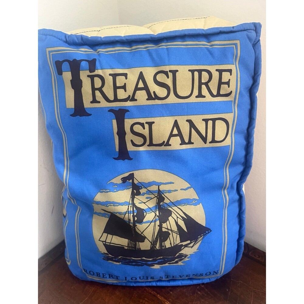 Think Geek Olde Book Pillow, Treasure Island Robert Louis Stevenson Blue Plush